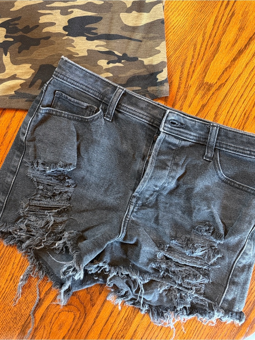Hollister Distressed Black Denim Cutoff Shorts